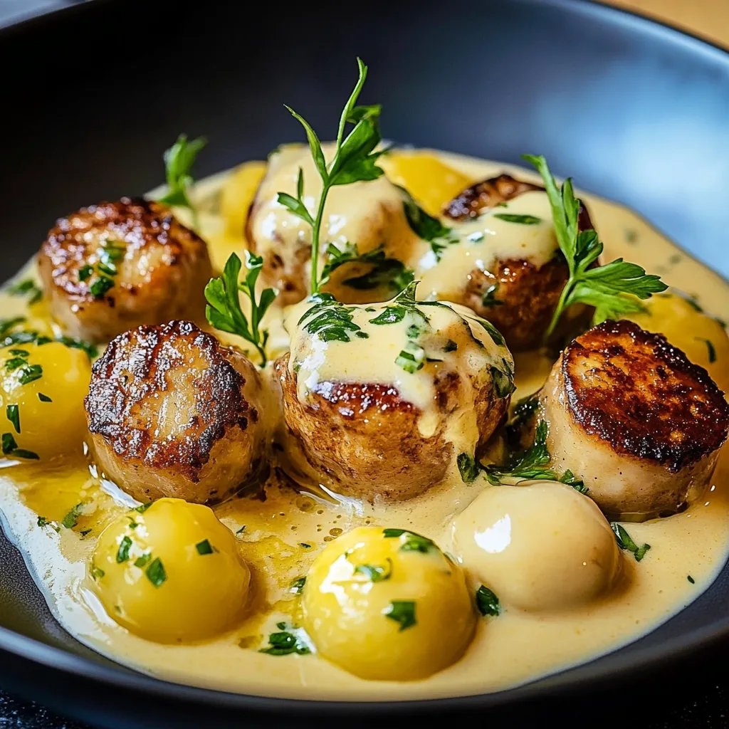 Hackbällchen in cremiger Sauce mit Kartoffelpüree