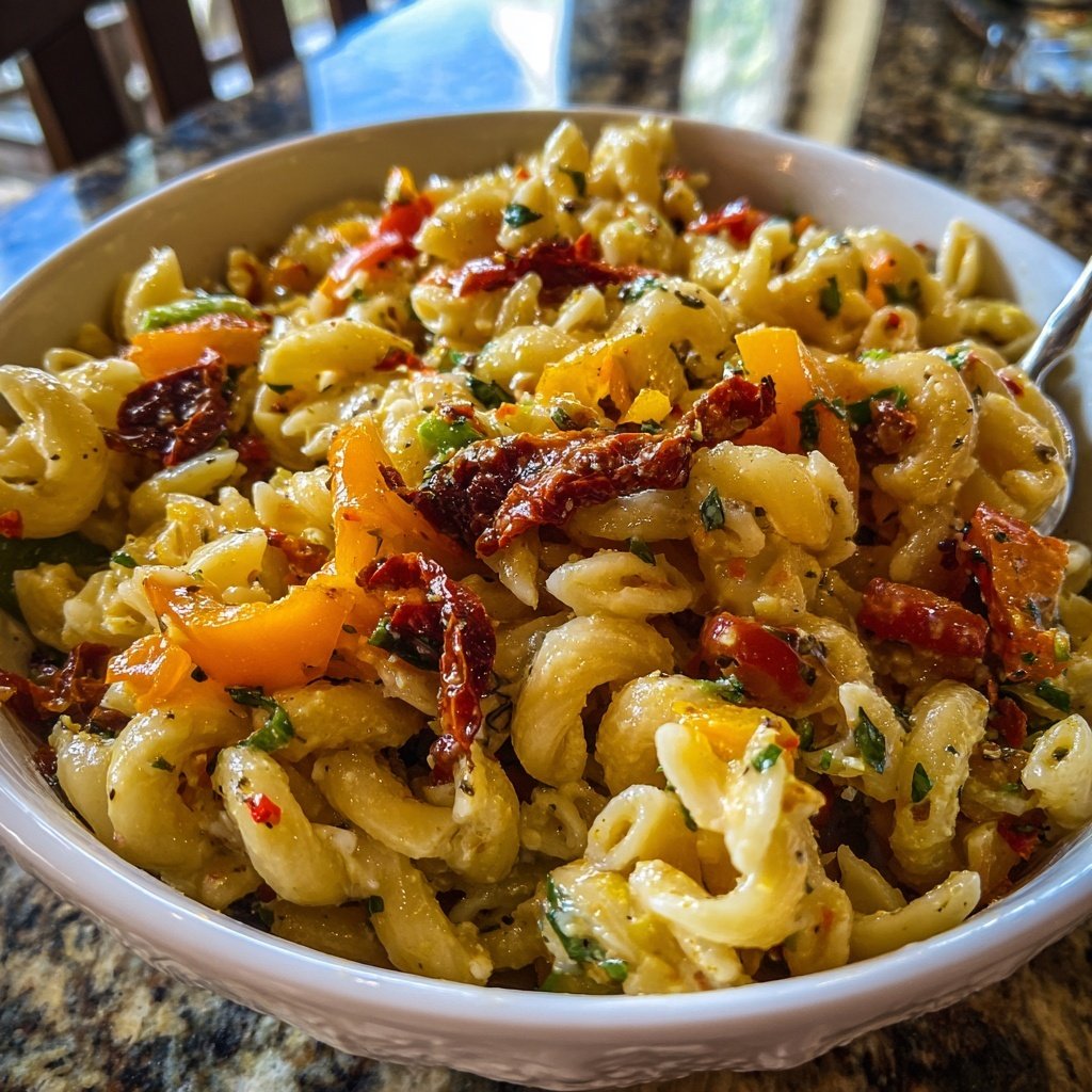 Mediterraner Nudelsalat Mit Getrockneten Tomaten