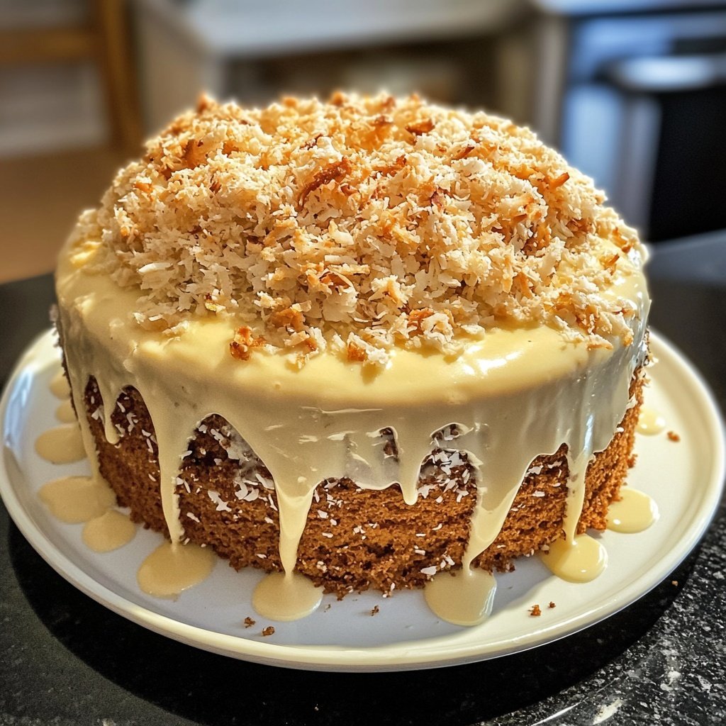 Kokoskuchen mit Vanillepudding