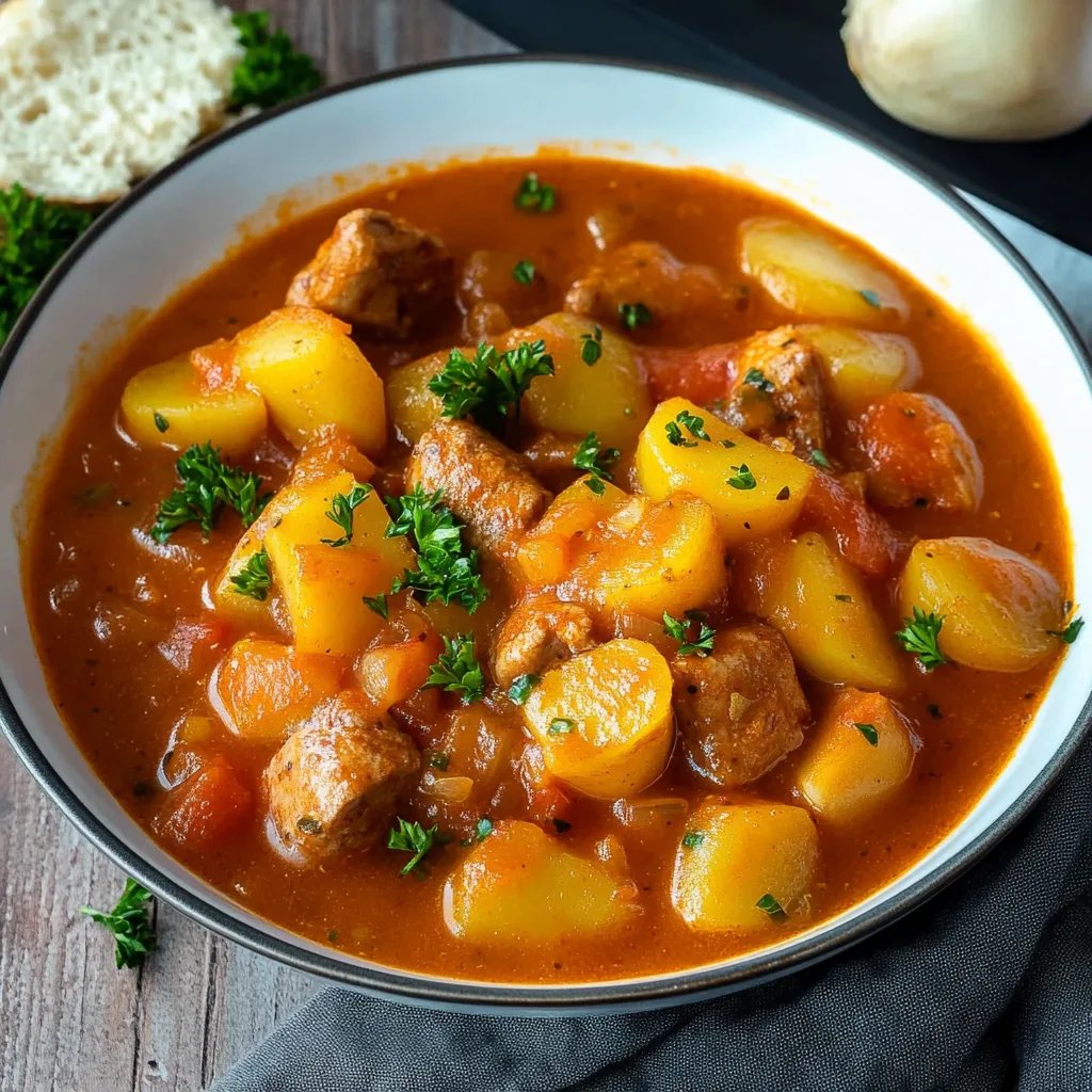 Kartoffelgulasch mit Wiener Würstchen