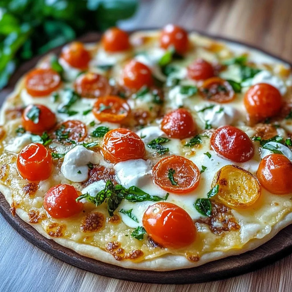 Kartoffelpizza vom Blech mit Tomaten und Rucola
